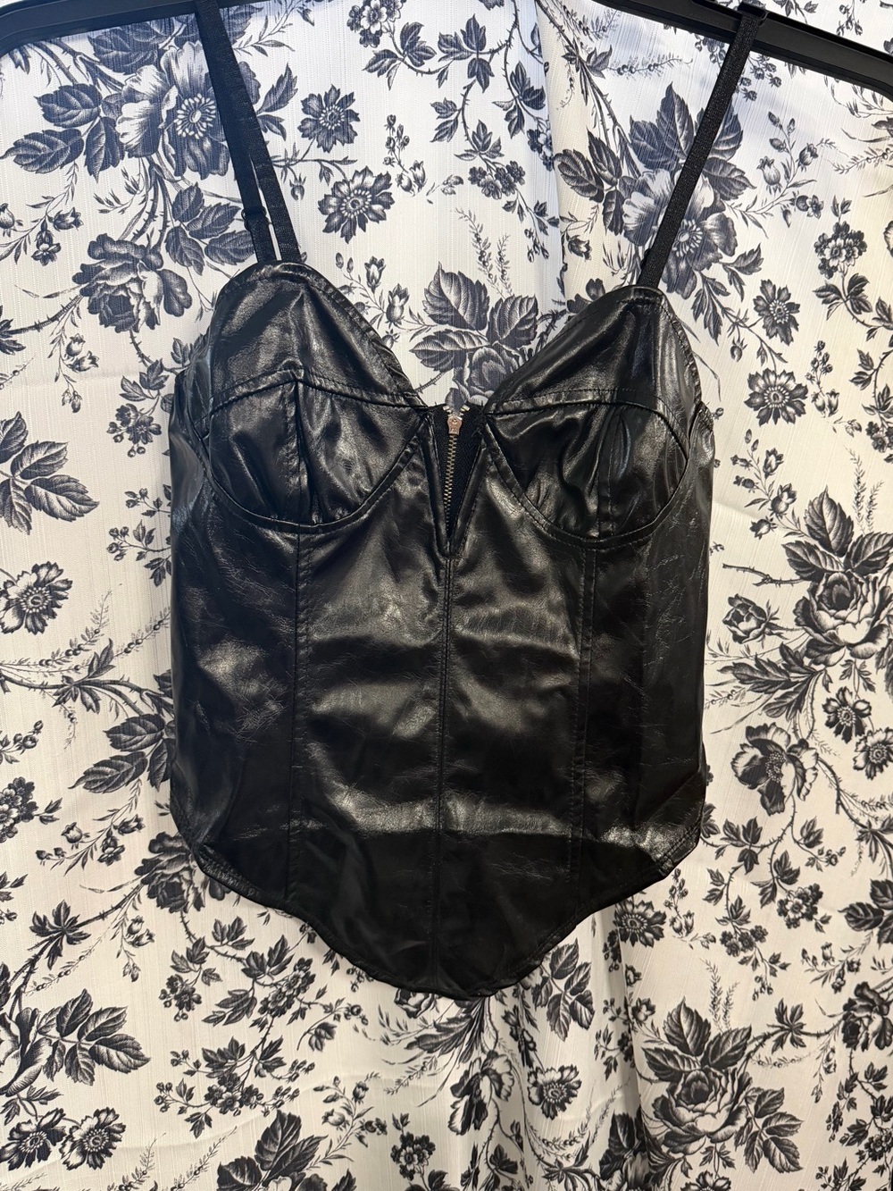 Fashion Nova Black Faux Leather Bustier Camisole with Front Zip